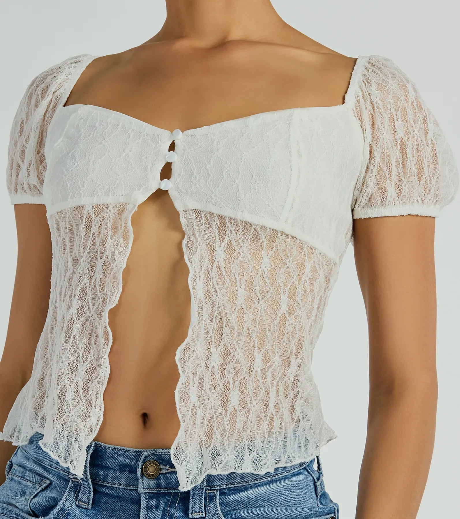 Charm Me Puff Sleeve Lace Crop Top - Image 8