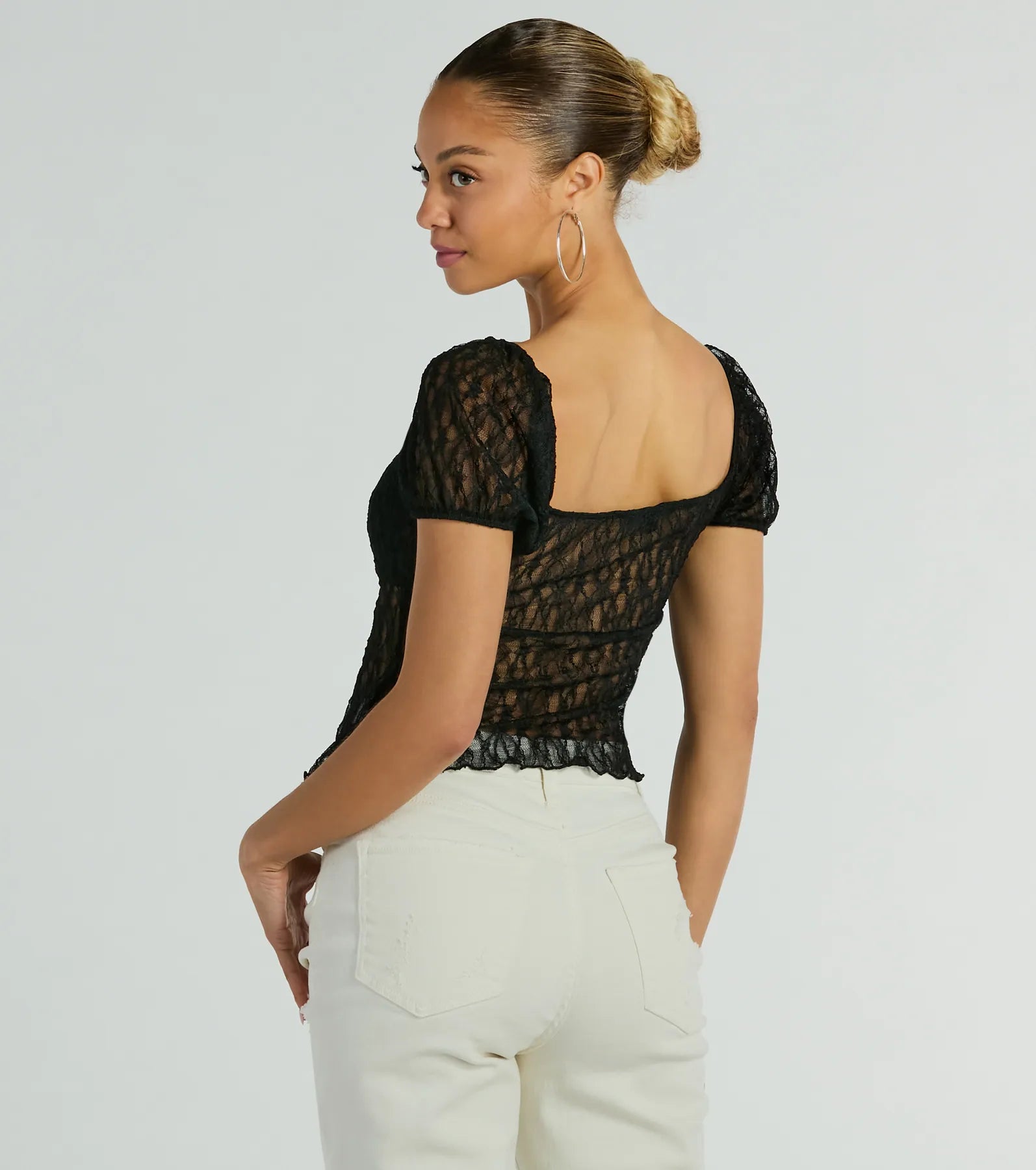 Charm Me Puff Sleeve Lace Crop Top - Image 2