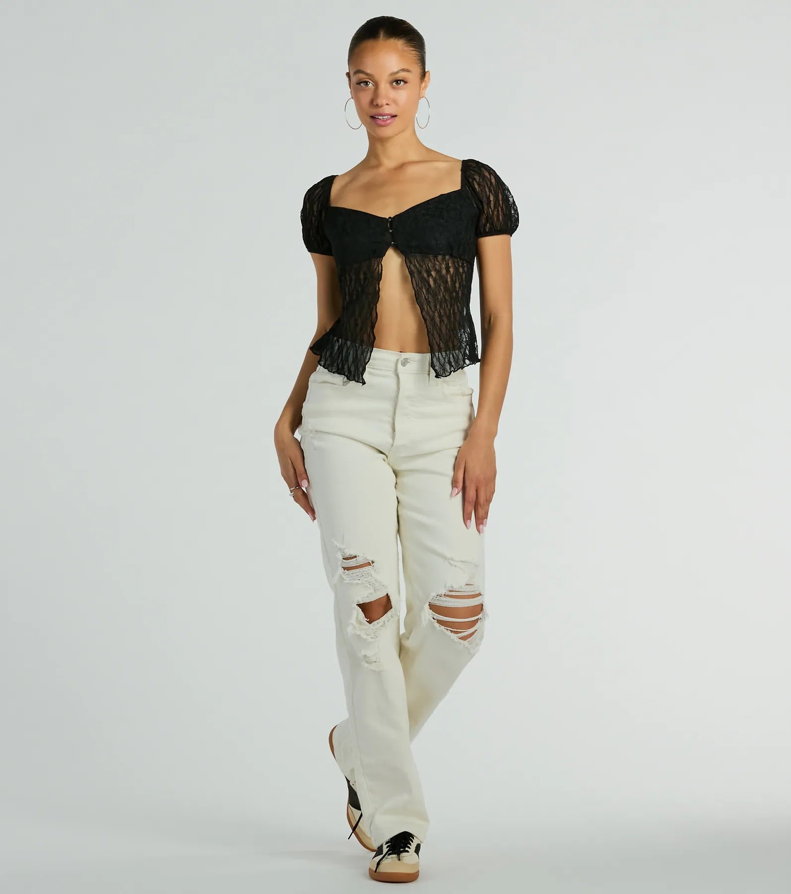 Charm Me Puff Sleeve Lace Crop Top - Image 3