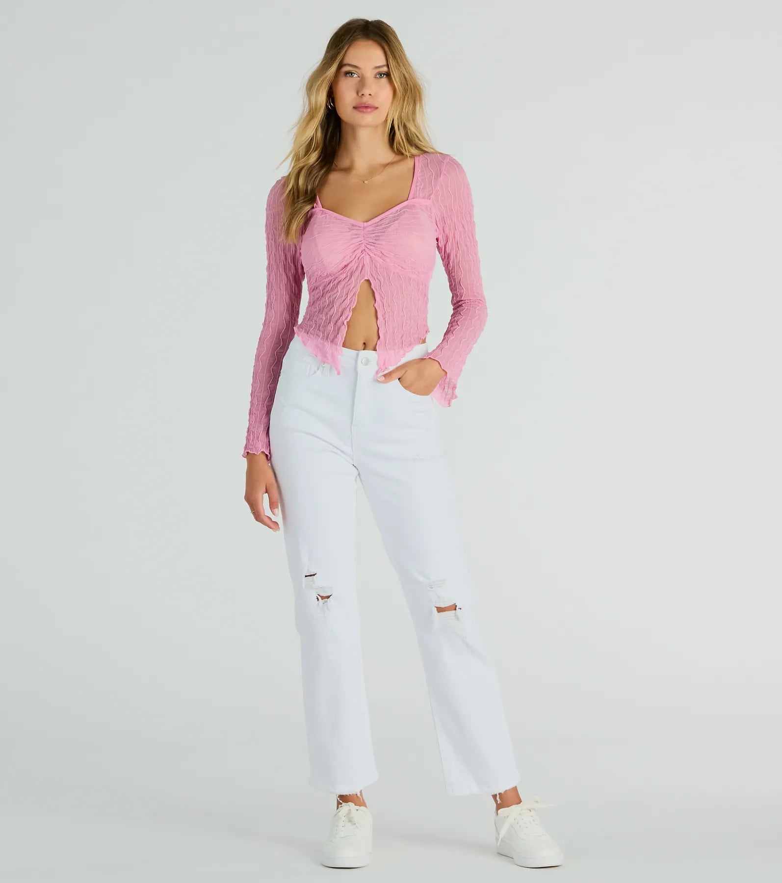 Don't Tempt Me Textured Slit Crop Top - Image 3
