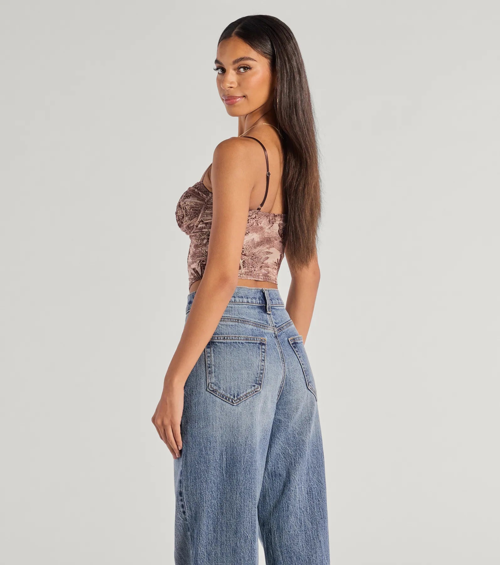 Stunning View Scenic Print Mesh Bustier Top - Image 2