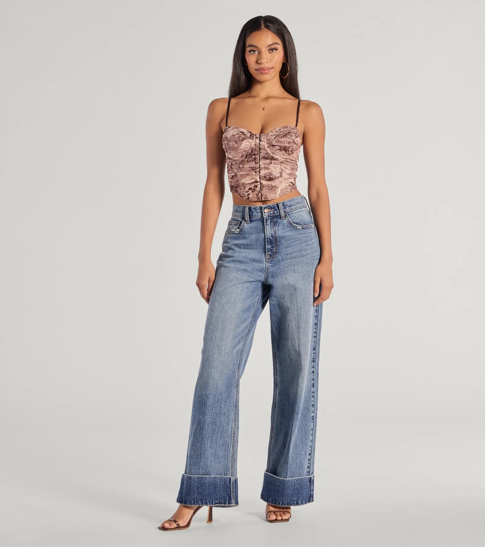 Stunning View Scenic Print Mesh Bustier Top - Image 3