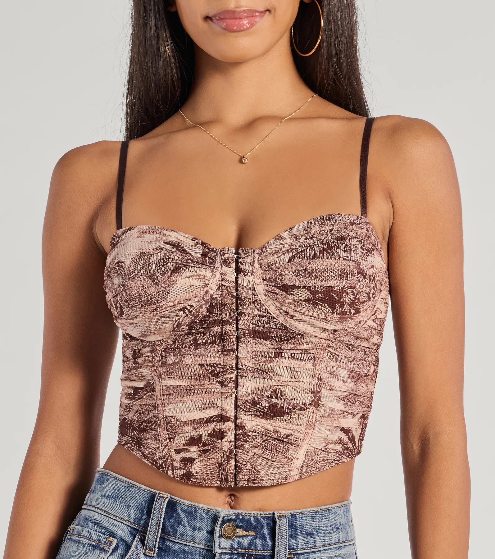 Stunning View Scenic Print Mesh Bustier Top - Image 4