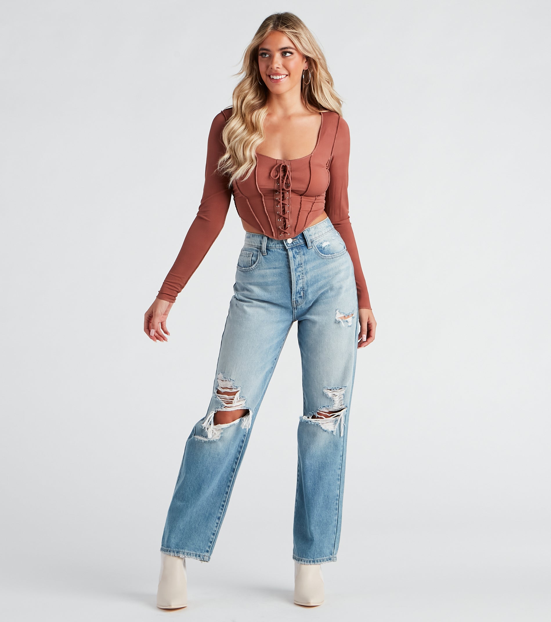 Casually Chic Long Sleeve Corset Top - Image 8