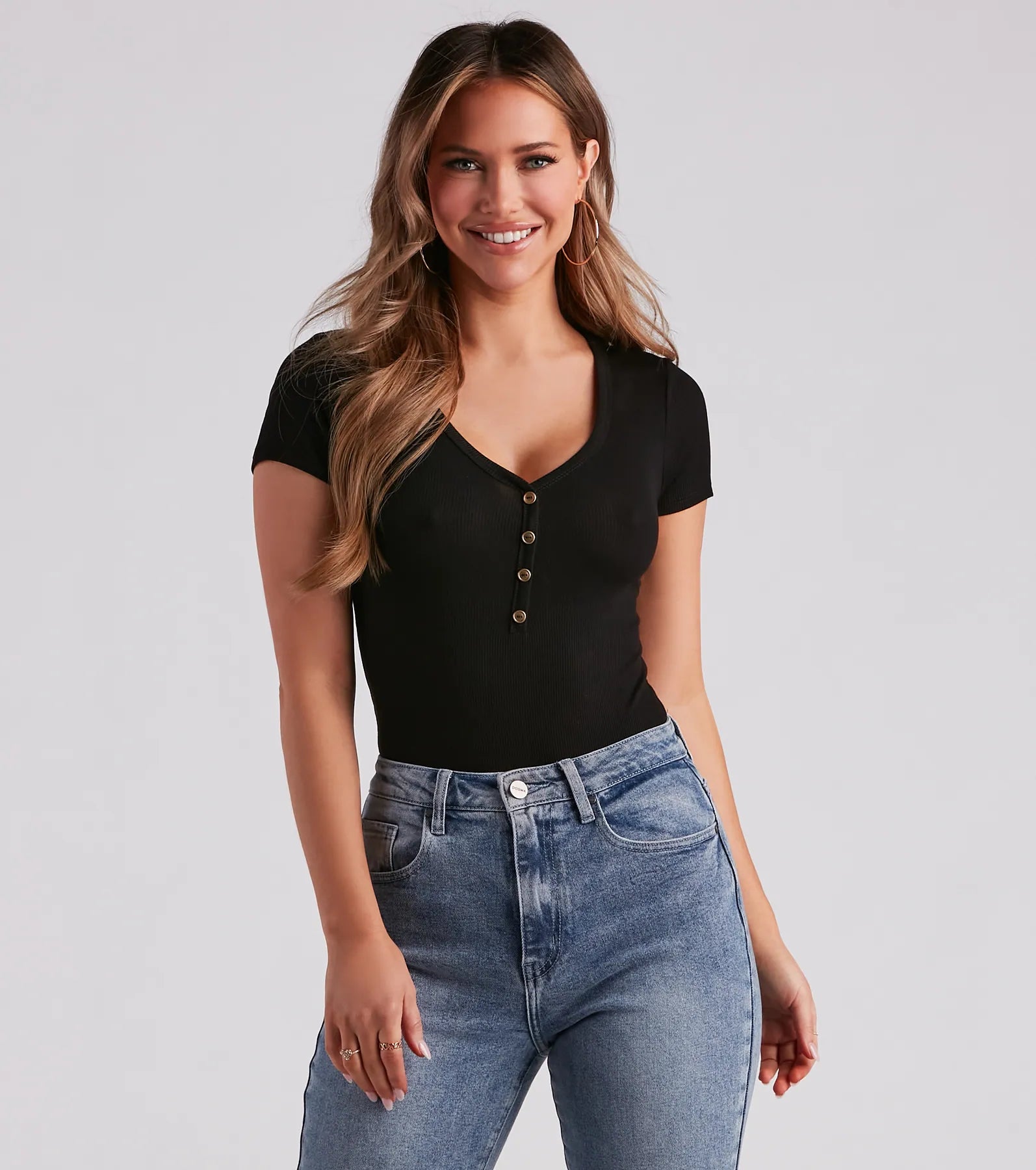 Casual Classic Button-Front Henley Bodysuit - Image 11