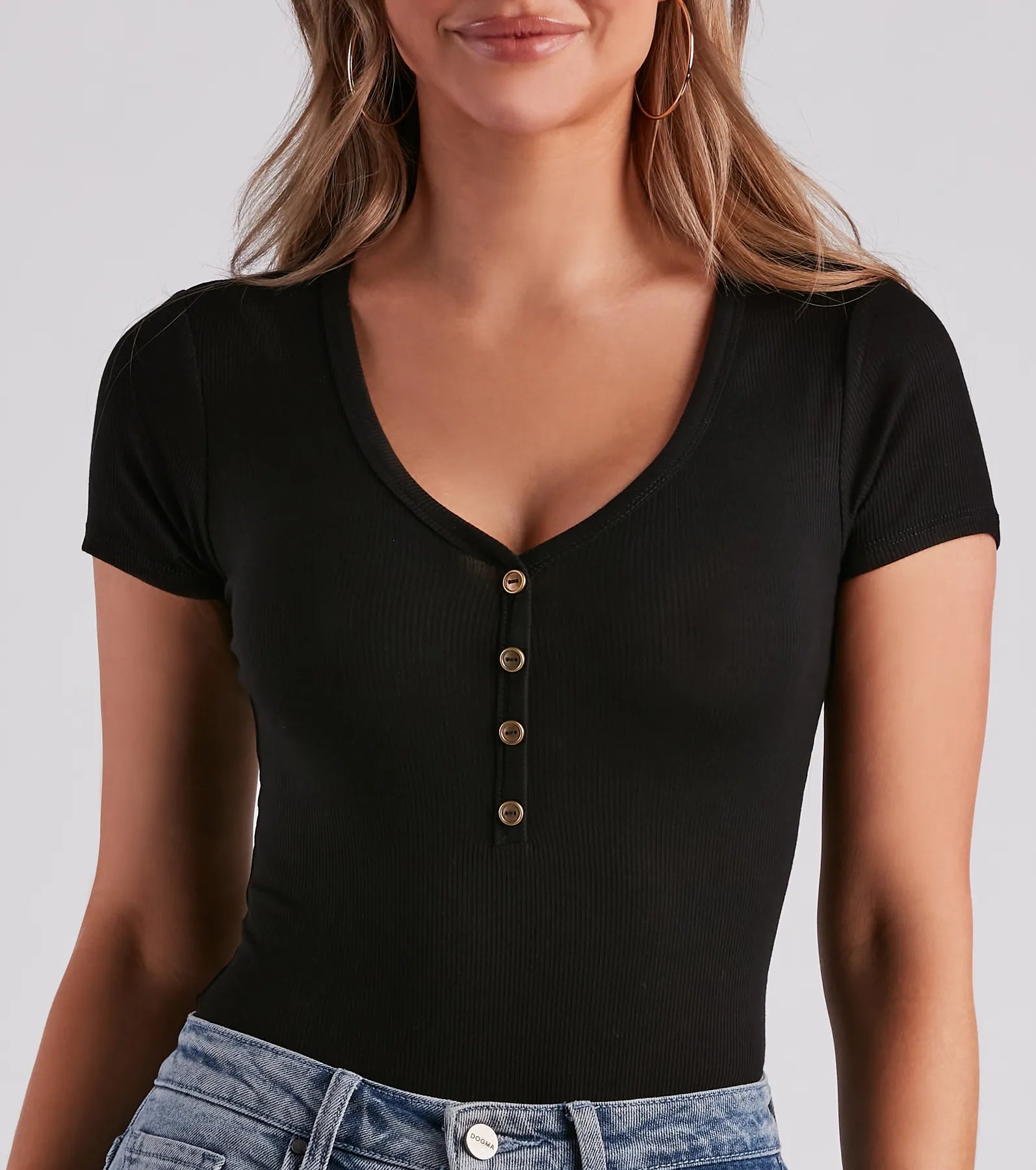 Casual Classic Button-Front Henley Bodysuit - Image 14