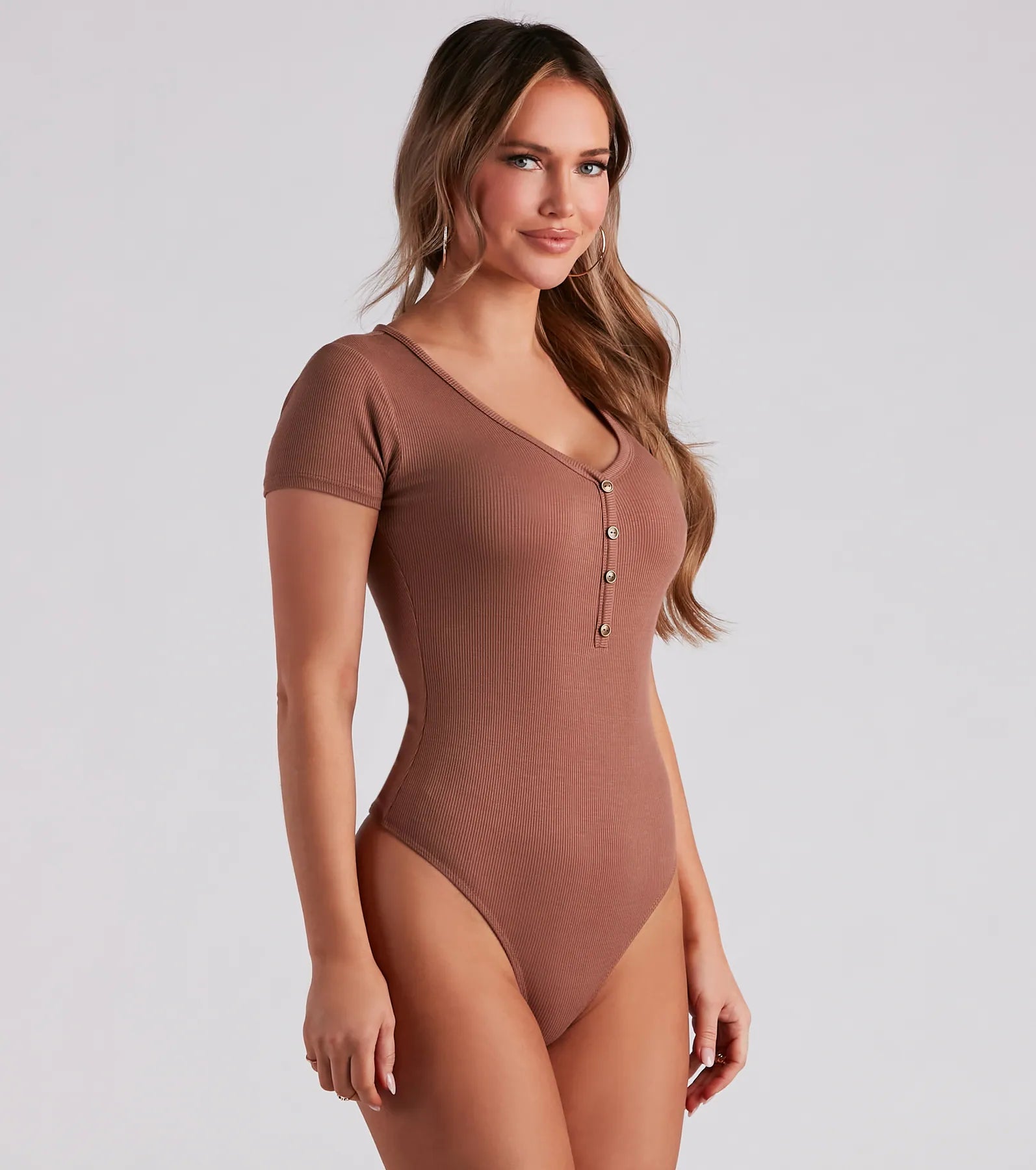 Casual Classic Button-Front Henley Bodysuit - Image 10