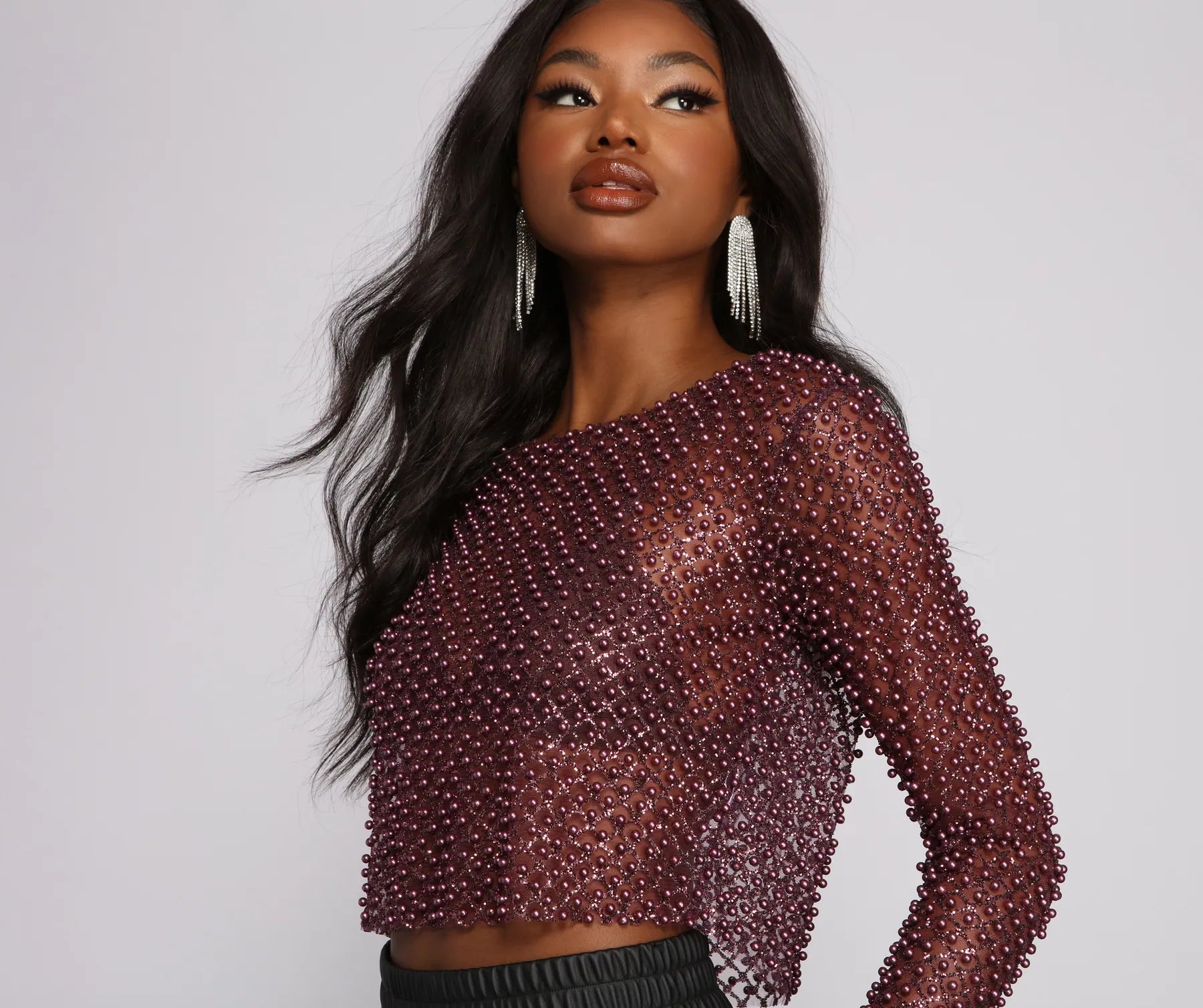 Feelin' Glamorous Glitter Mesh Crop Top - Image 3