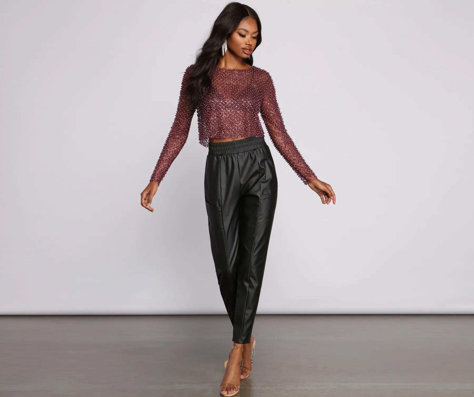 Feelin' Glamorous Glitter Mesh Crop Top - Image 4