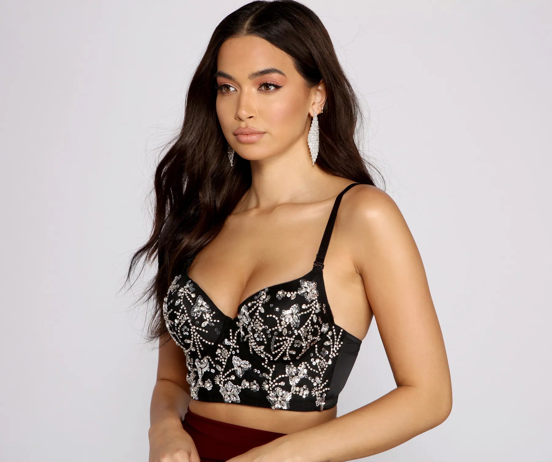 Glamorous Floral Sequin Cropped Bustier - Image 5