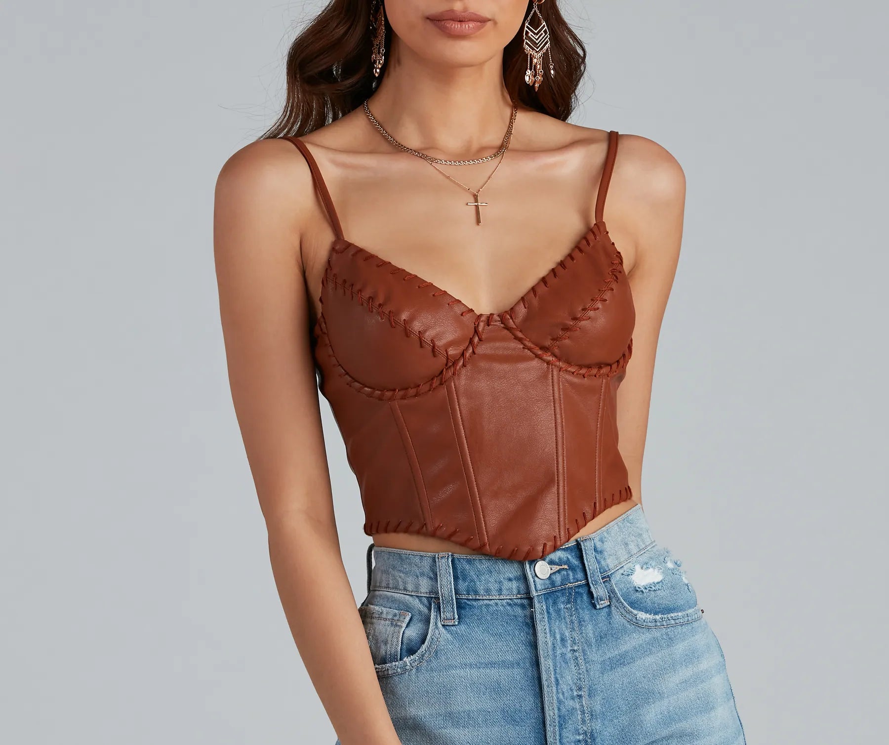 Cowgirl Chic Faux Leather Bustier - Image 3