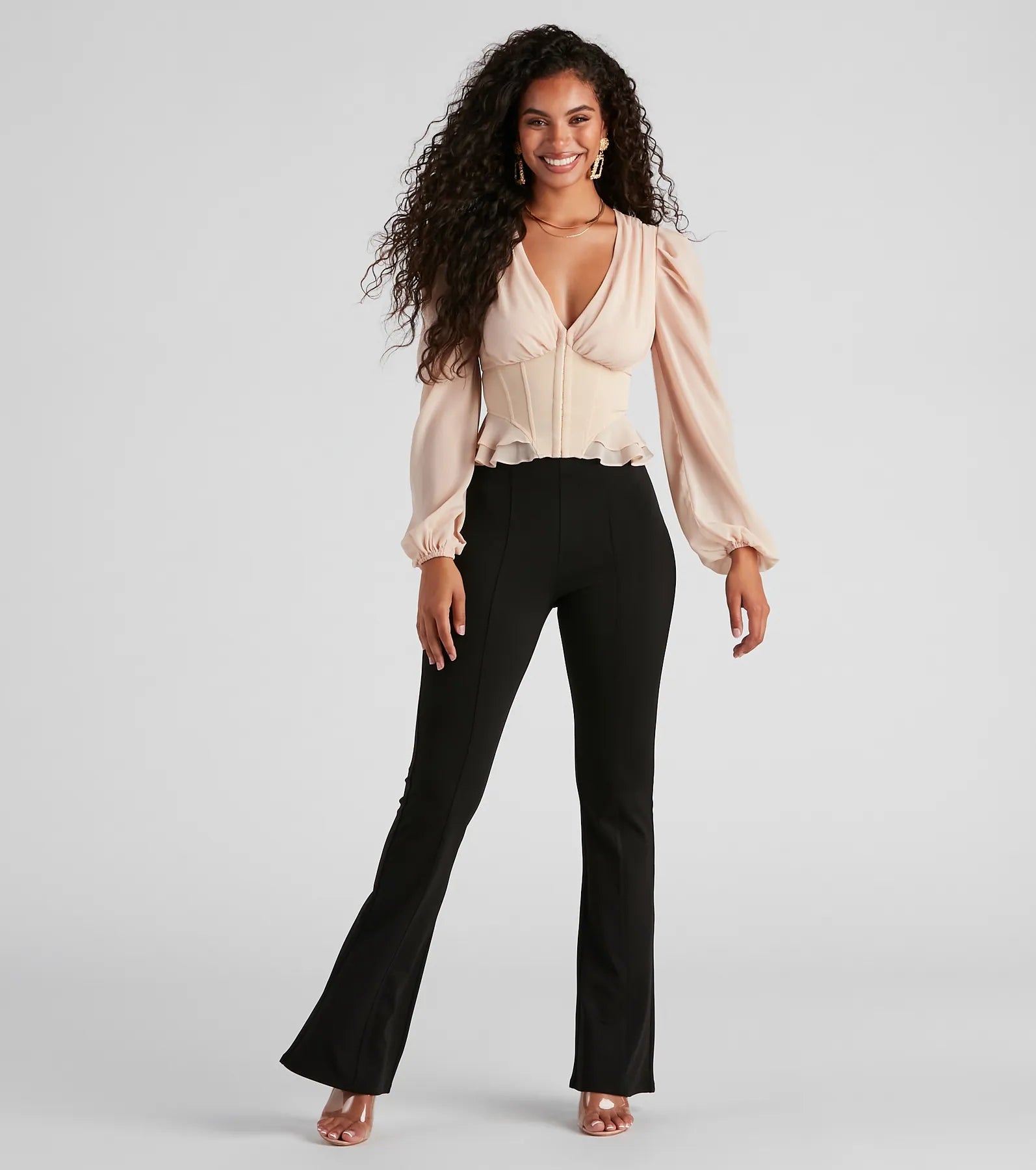 Chic Charm Chiffon Peplum Corset Top - Image 3