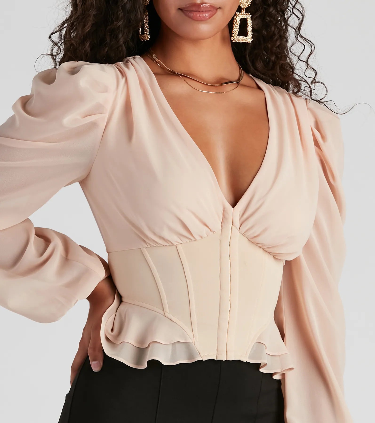 Chic Charm Chiffon Peplum Corset Top - Image 4