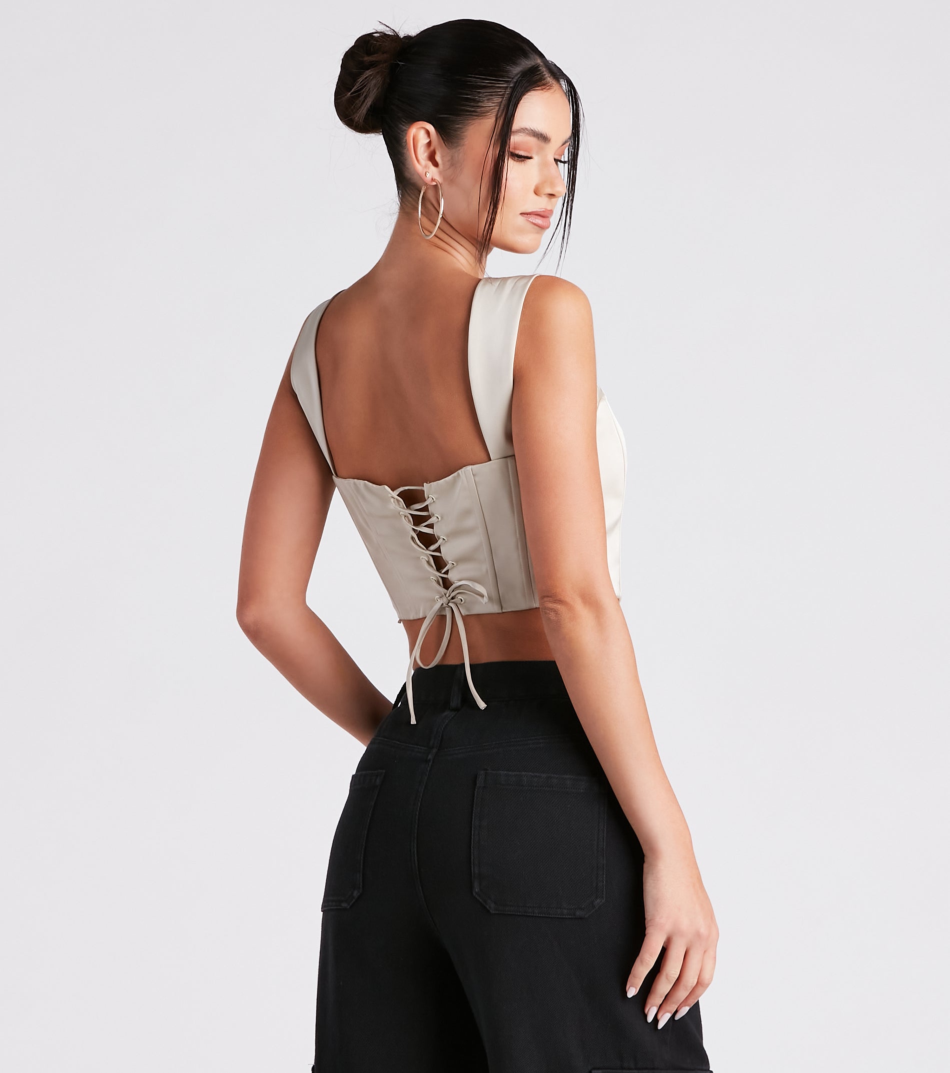 Meant To Be Satin Lace Up Corset Top - Image 2