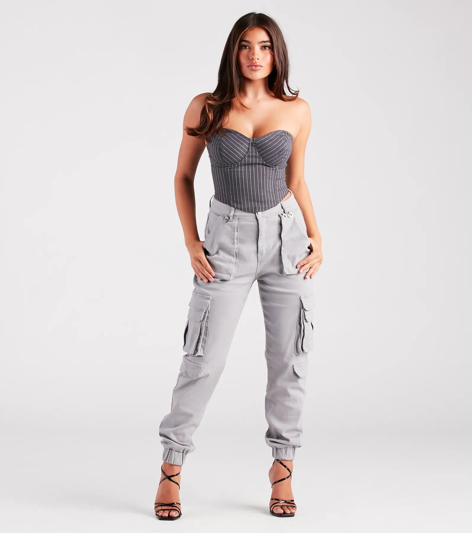 Modern Posh Strapless Pinstripe Corset Top - Image 3