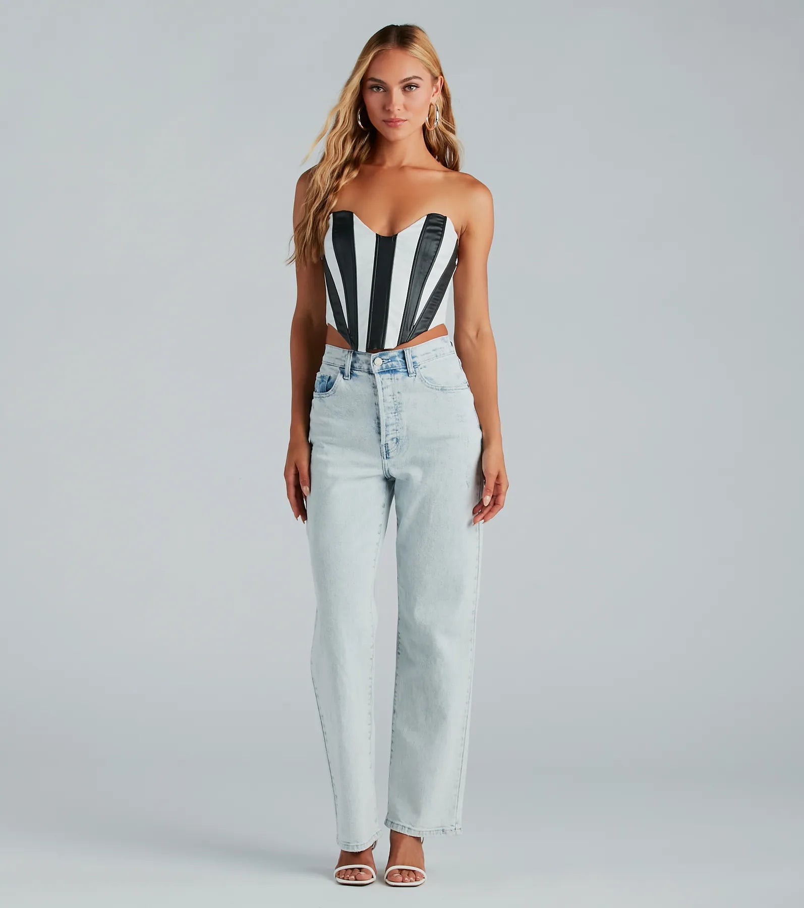 Major Diva Striped Faux Leather Corset Top - Image 3