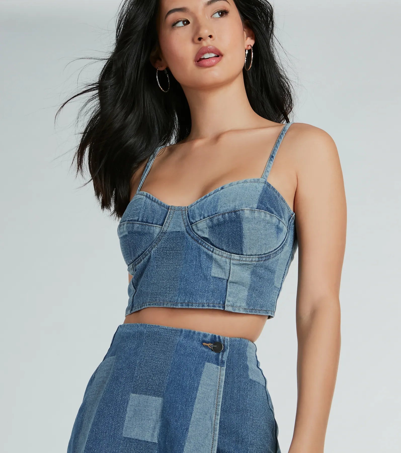 Retro Fab Patchwork Denim Bustier Top - Image 2