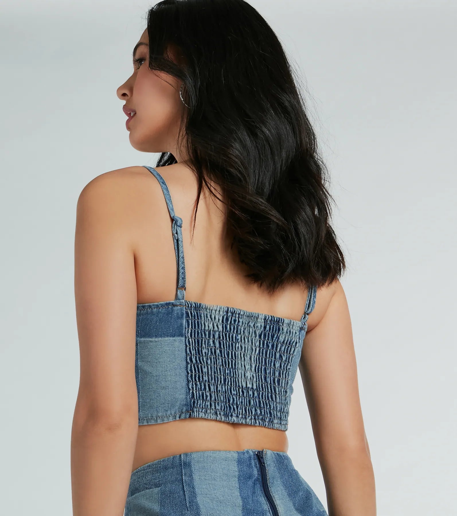 Retro Fab Patchwork Denim Bustier Top - Image 3