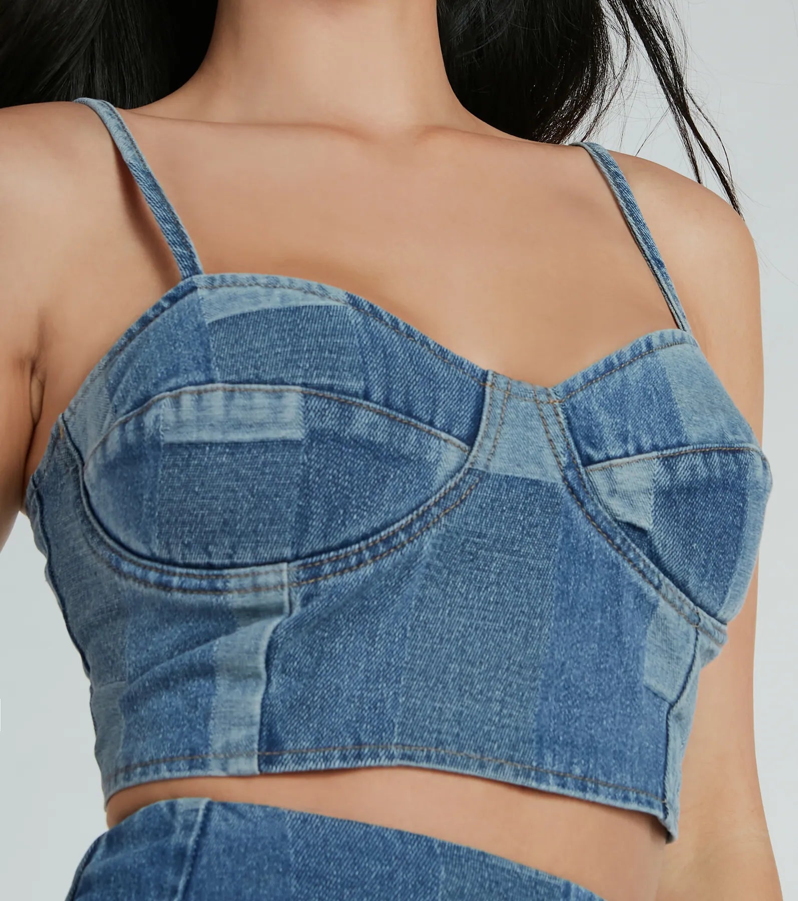 Retro Fab Patchwork Denim Bustier Top - Image 4