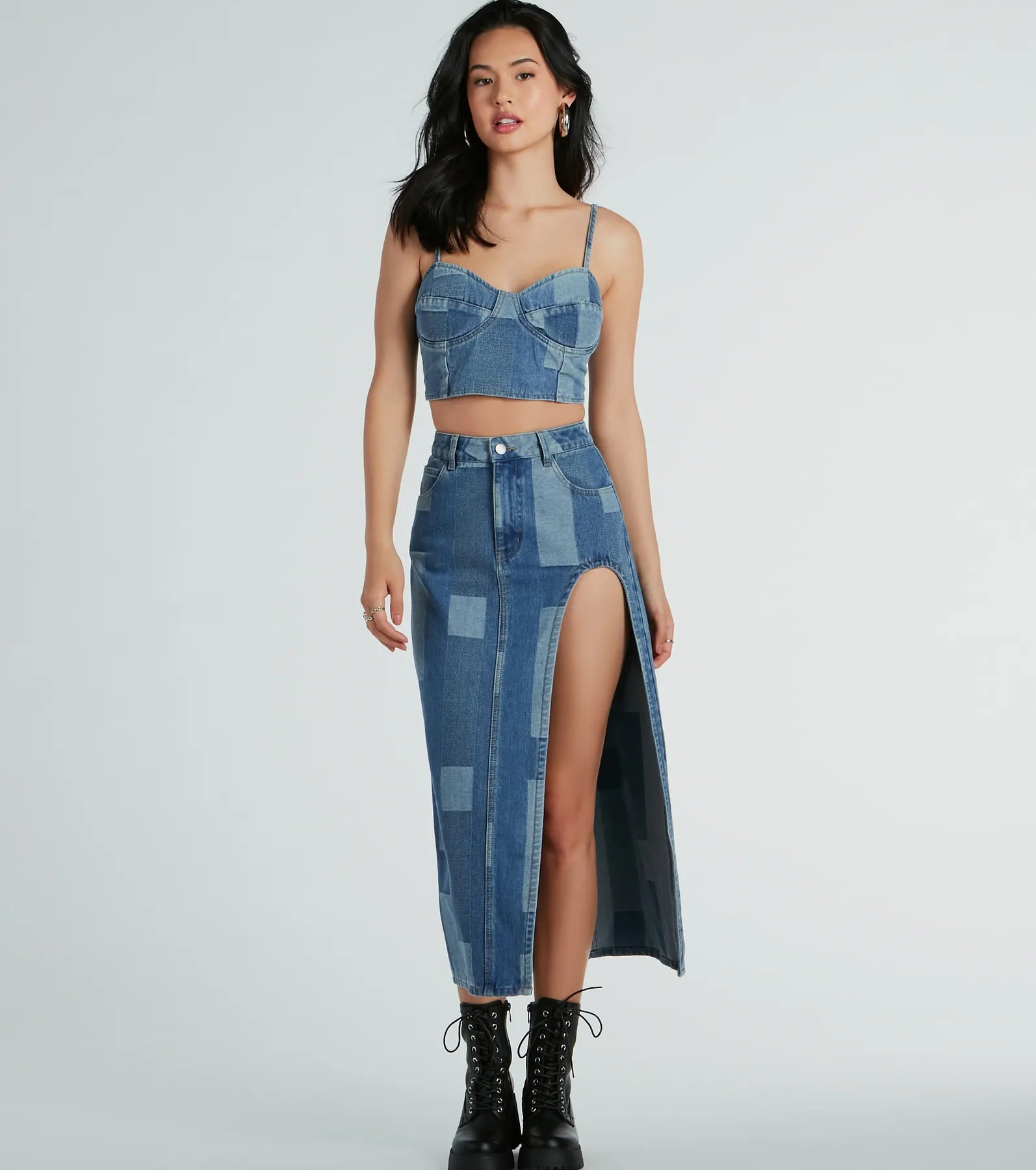 Retro Fab Patchwork Denim Bustier Top - Image 5