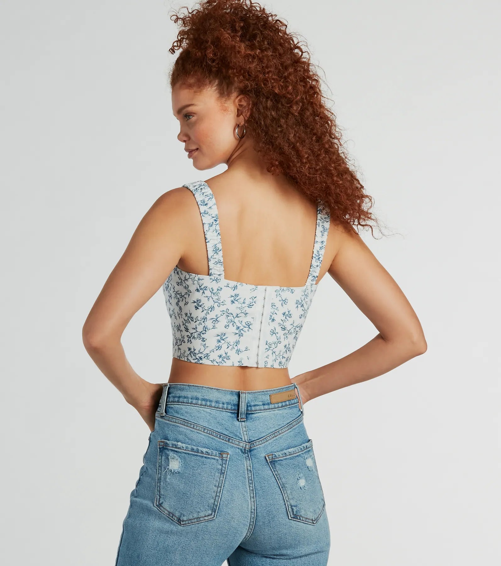 Simply Sweet Lace-Up Floral Woven Corset Top - Image 2