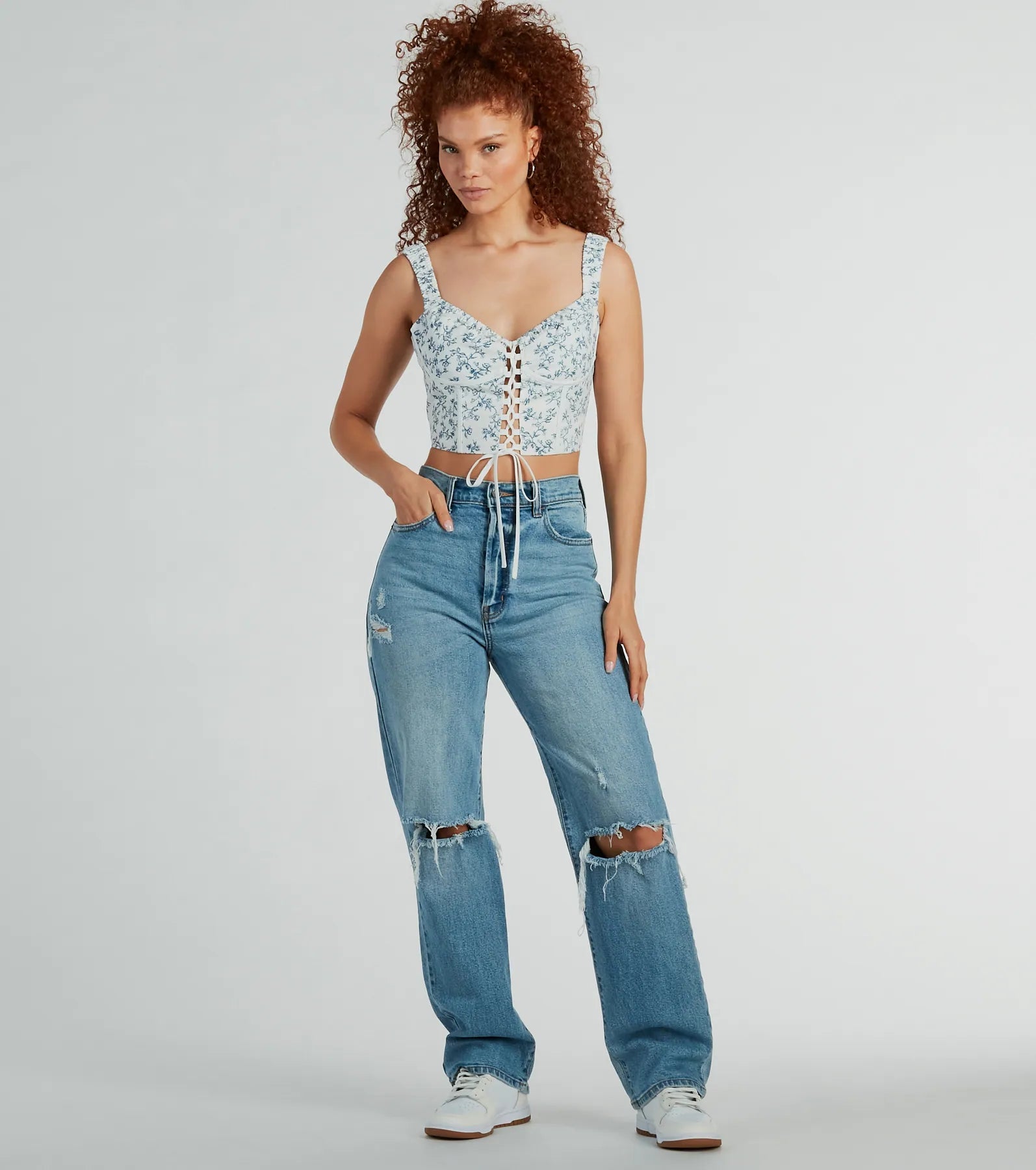 Simply Sweet Lace-Up Floral Woven Corset Top - Image 3