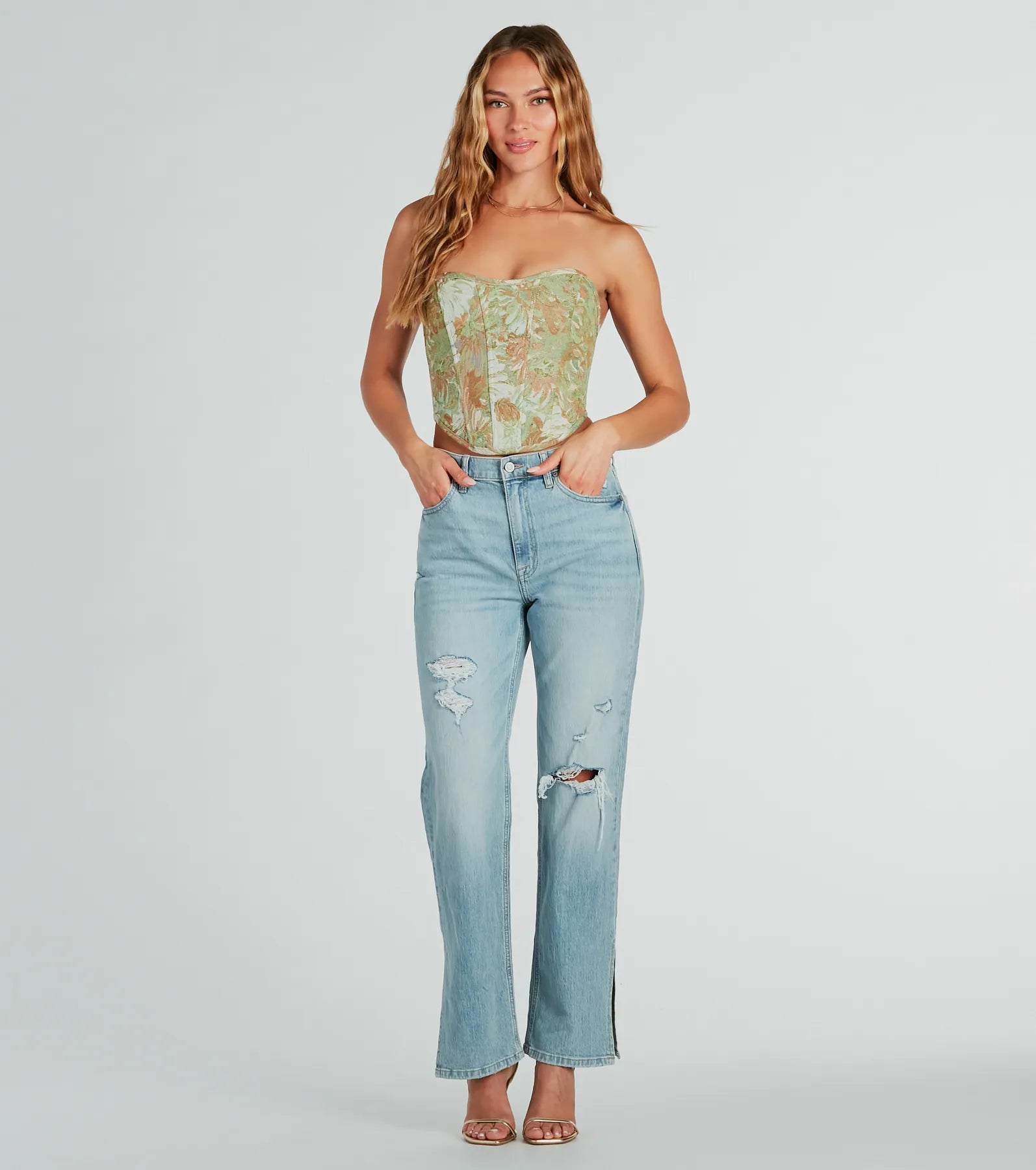 Table For Two Floral Lace-Up Corset Top - Image 3