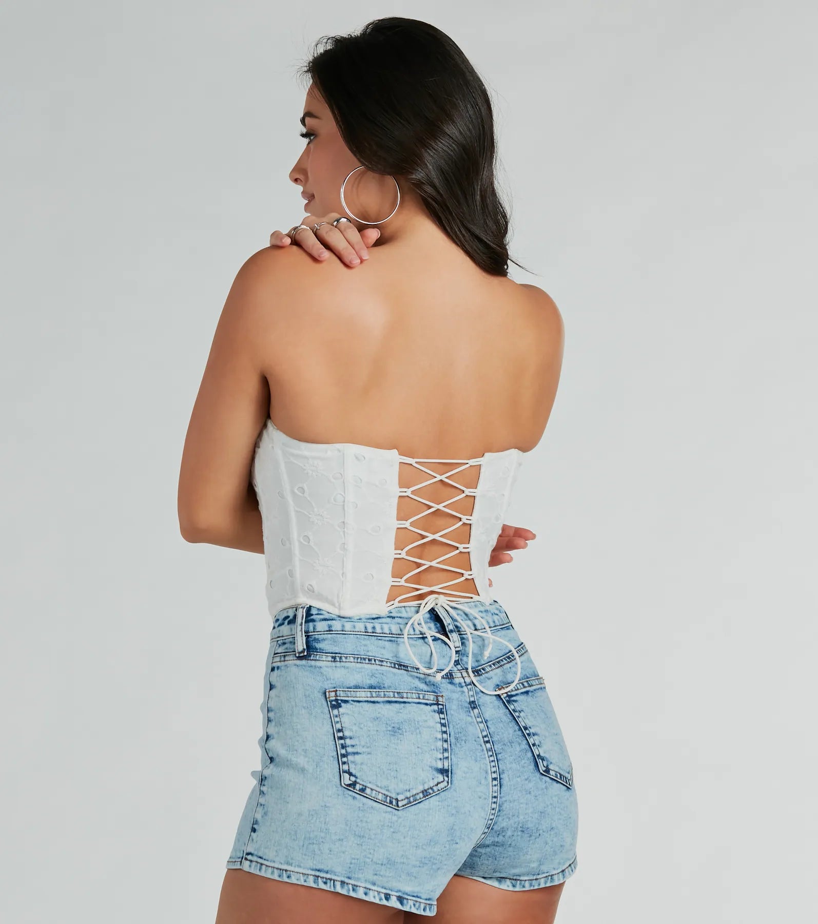 Major Charmer Strapless Eyelet Lace Corset Top - Image 2