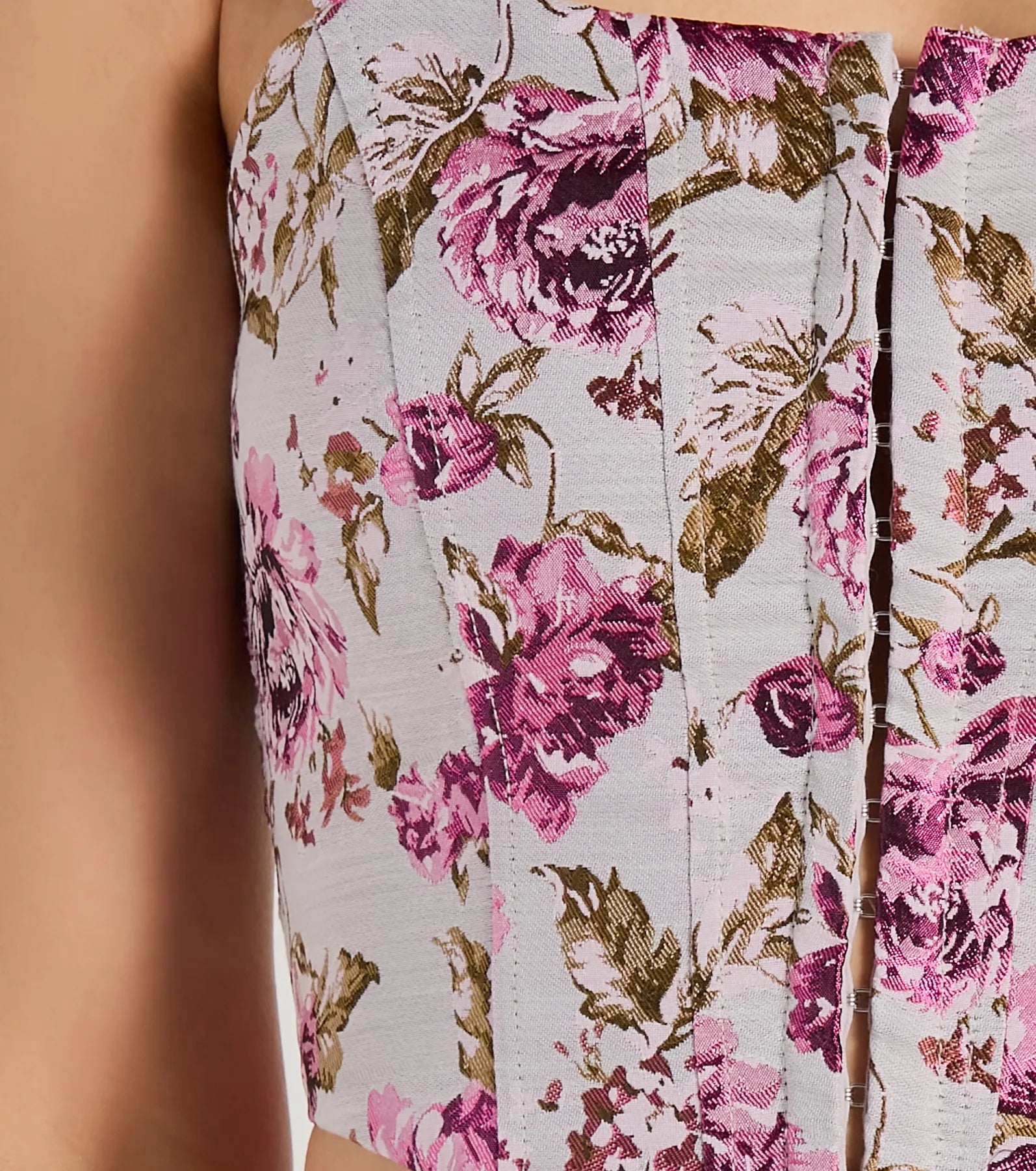 Easily Beloved Satin Lace-Up Floral Corset Top - Image 4