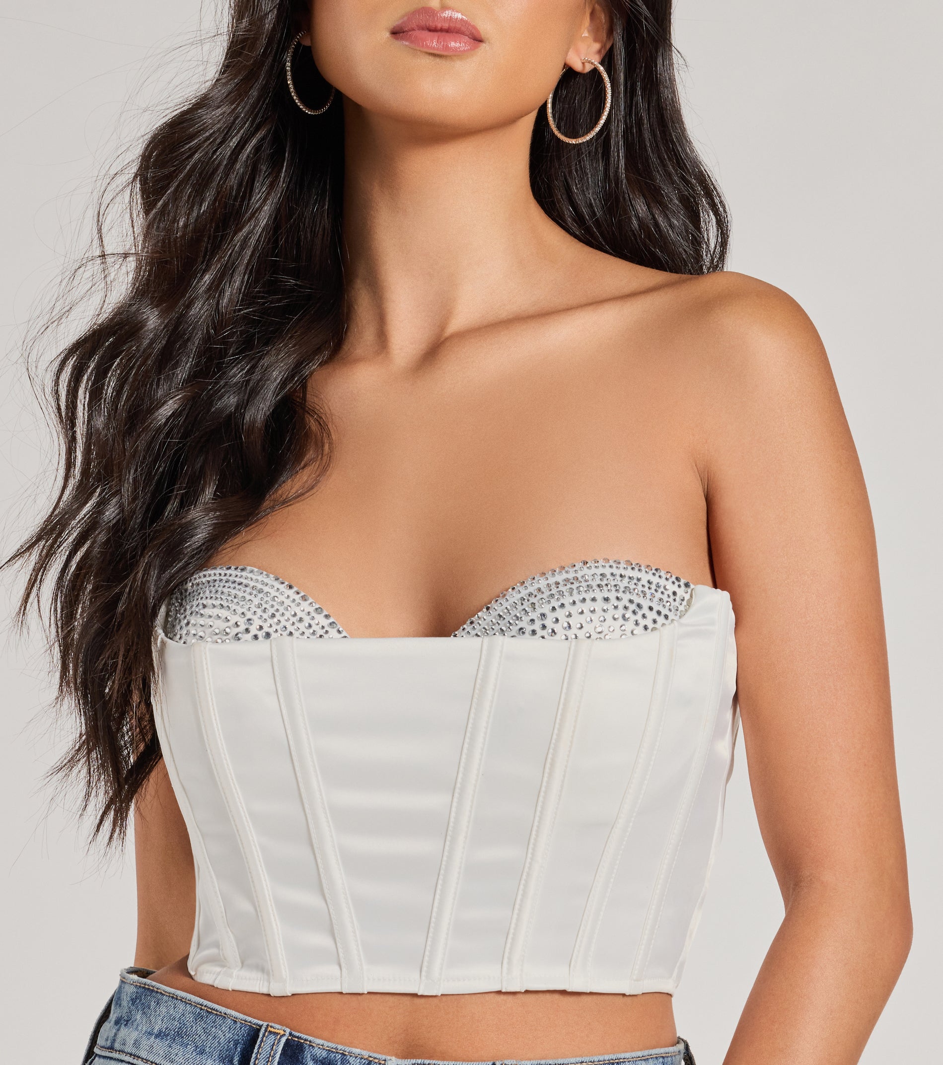 Sparkling Nights Cropped Rhinestone Satin Corset - Image 4