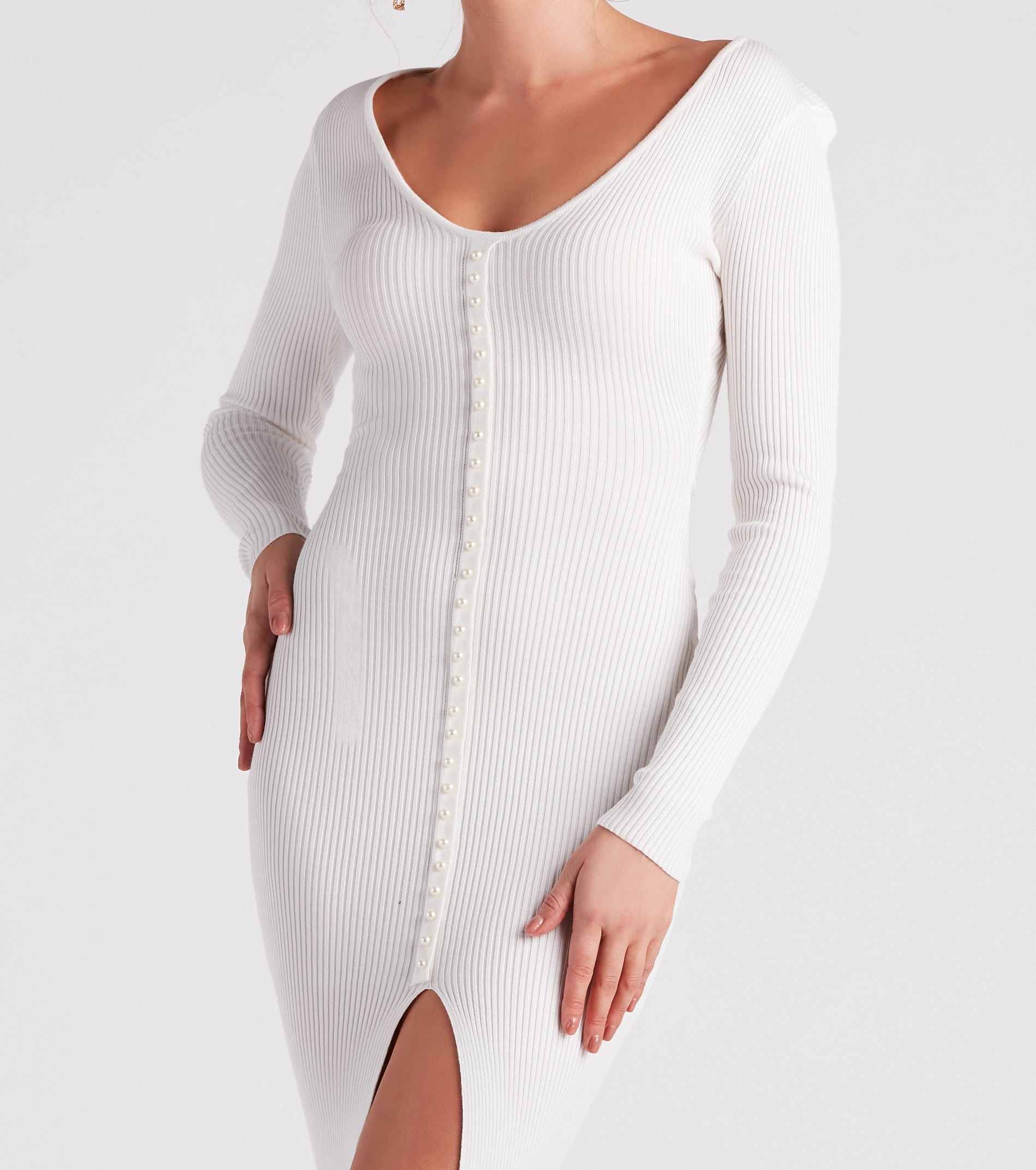 Pearl-Fect Pick Sweater Maxi Dress - Image 4