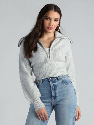 Give Me Cozy Half-Zip Fuzzy Knit Crop Sweater
