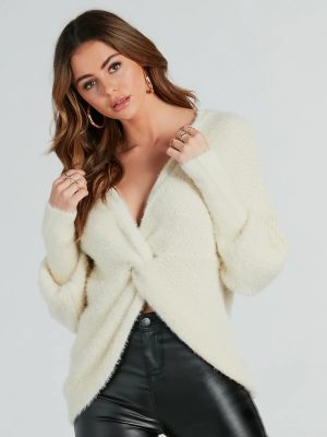 Giving Me Cozy Feels Eyelash Surplice Sweater