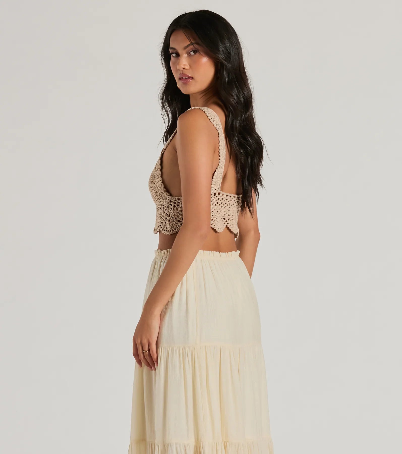 Sunset Serenity V-Neck Crochet Crop Top - Image 2
