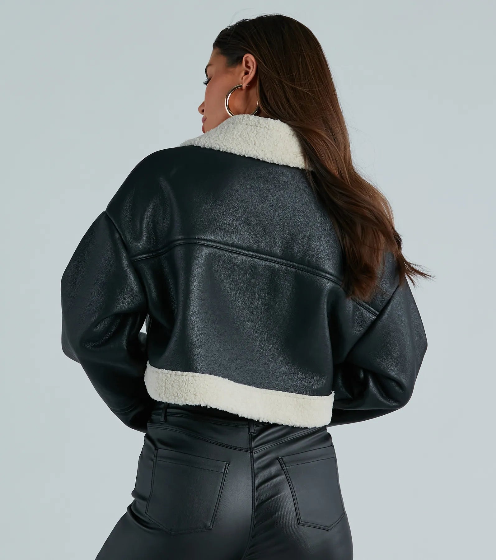 City Slicker Faux Leather Sherpa Lined Jacket - Image 2