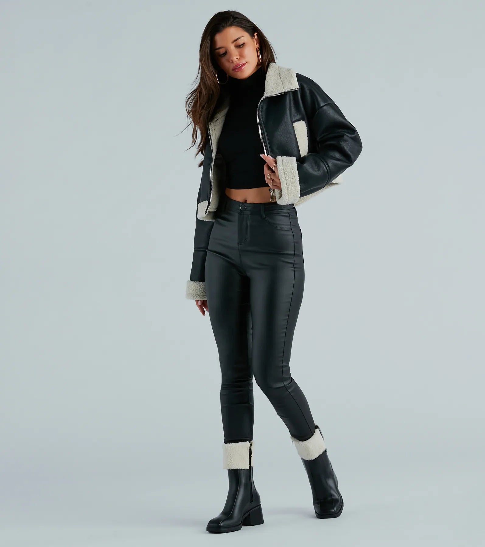 City Slicker Faux Leather Sherpa Lined Jacket - Image 4