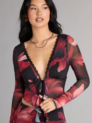 Soft Serve Floral Ruffle Tie-Front Top