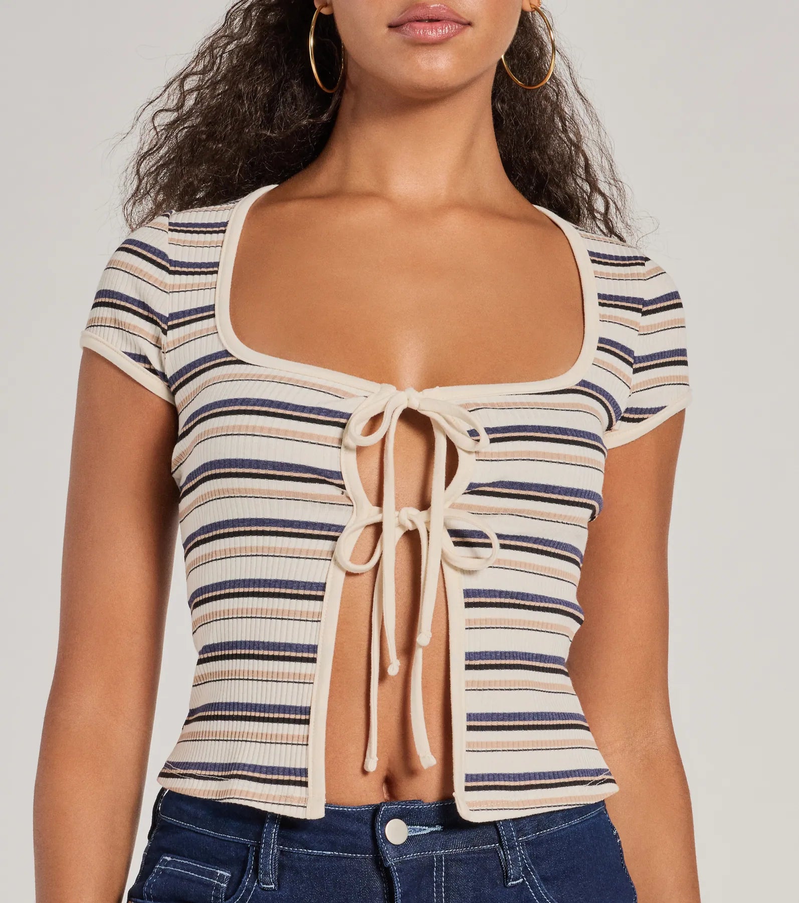 Stylish Status Striped Knit Tie-Front Top - Image 3