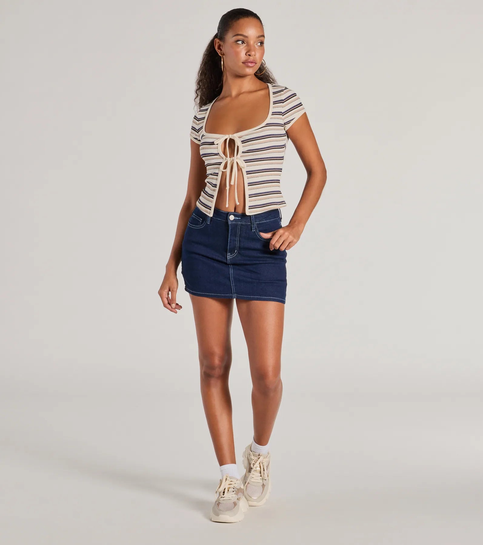 Stylish Status Striped Knit Tie-Front Top - Image 4