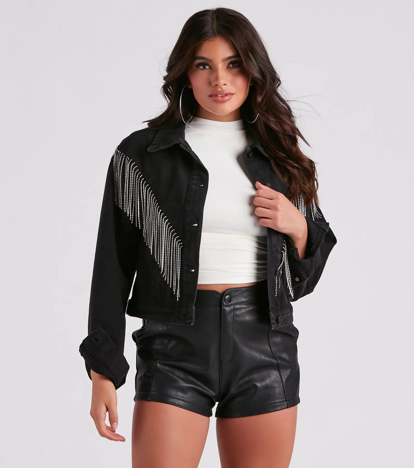 Rocker-Chic Rhinestone Fringe Denim Jacket - Image 6