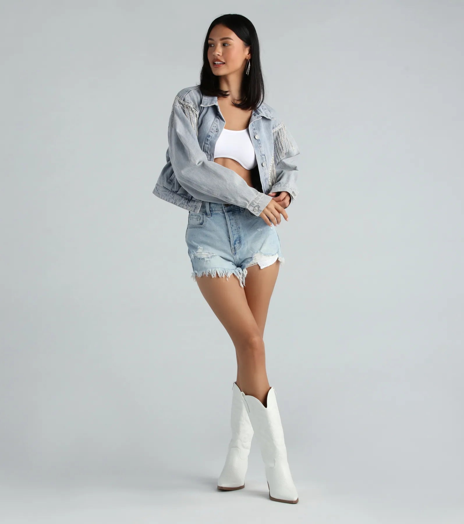 Rocker-Chic Rhinestone Fringe Denim Jacket - Image 12
