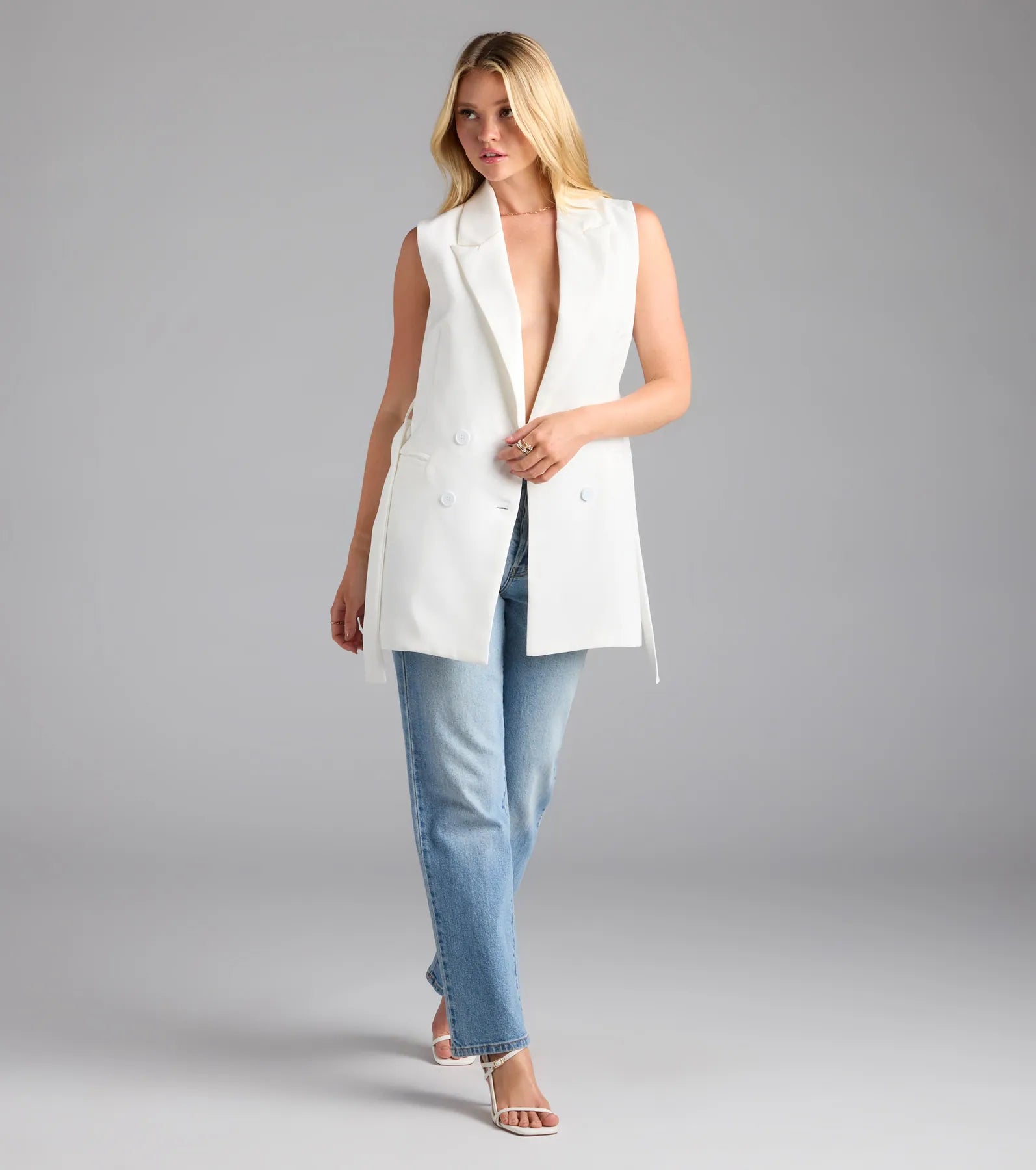 Sophisticated Vibe Double-Breasted Longline Vest - Image 2