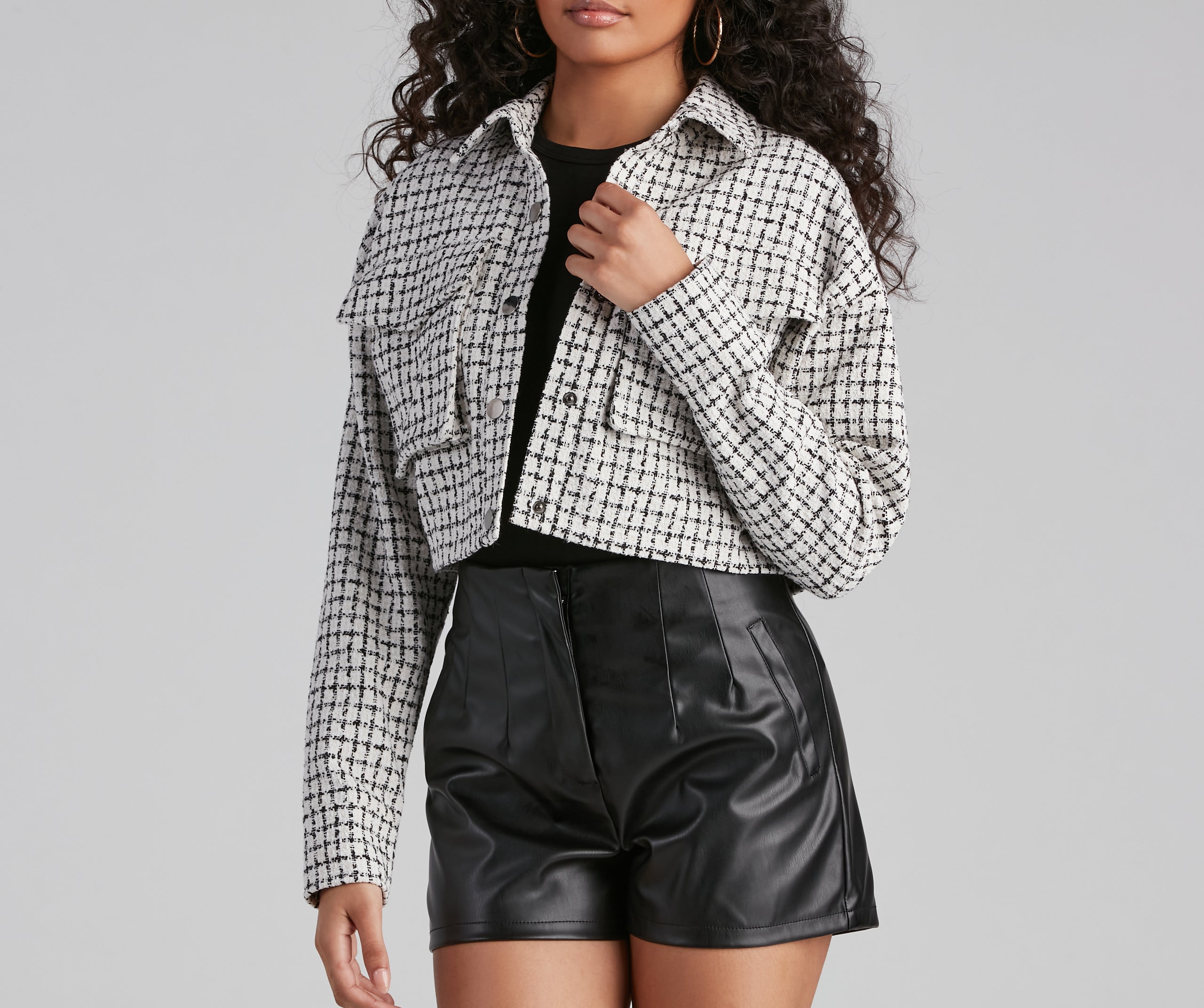 Preppy Element Tweed Crop Jacket - Image 3
