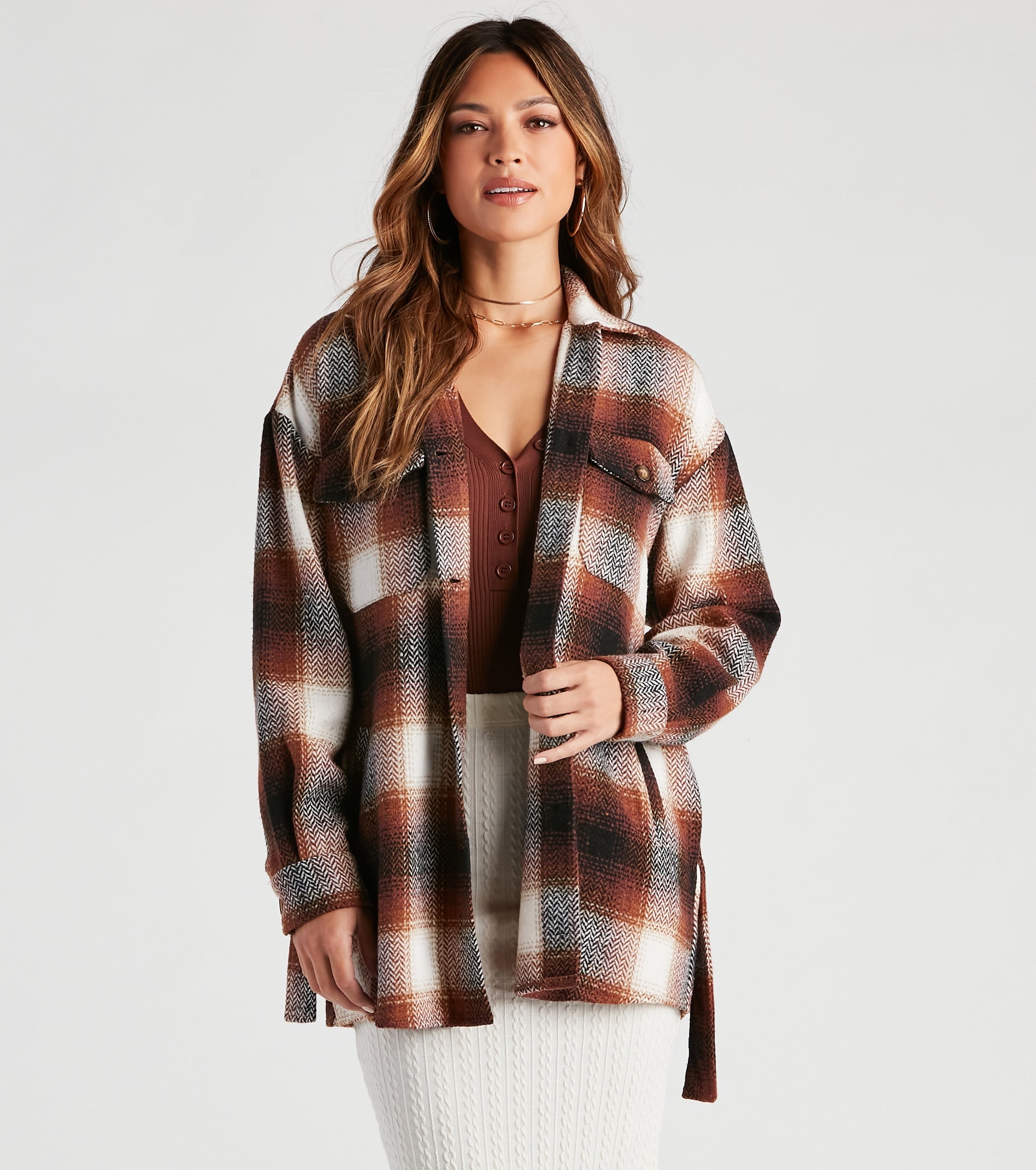 Cozy Fall Vibes Belted Plaid Shacket - Image 5