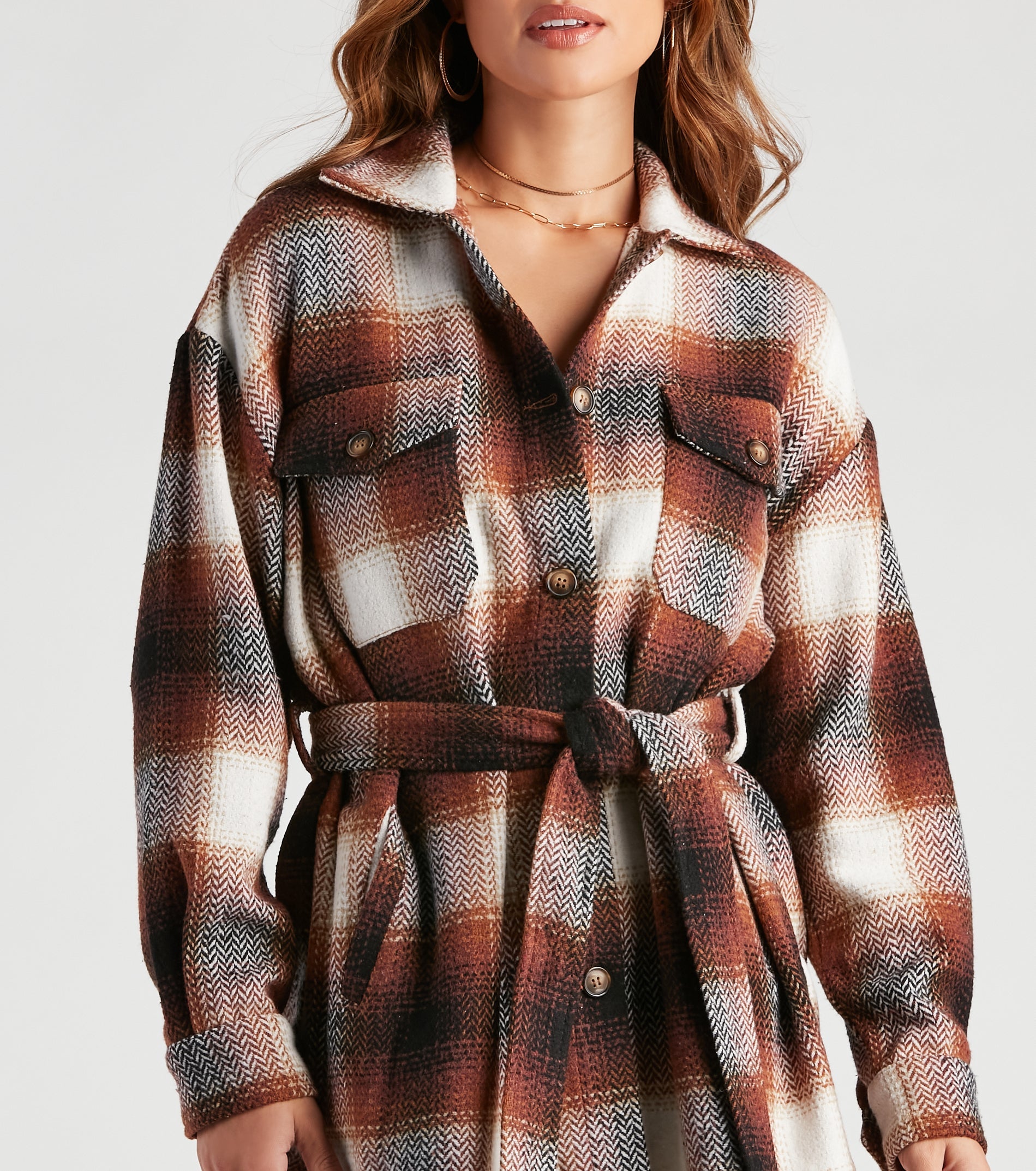 Cozy Fall Vibes Belted Plaid Shacket - Image 8