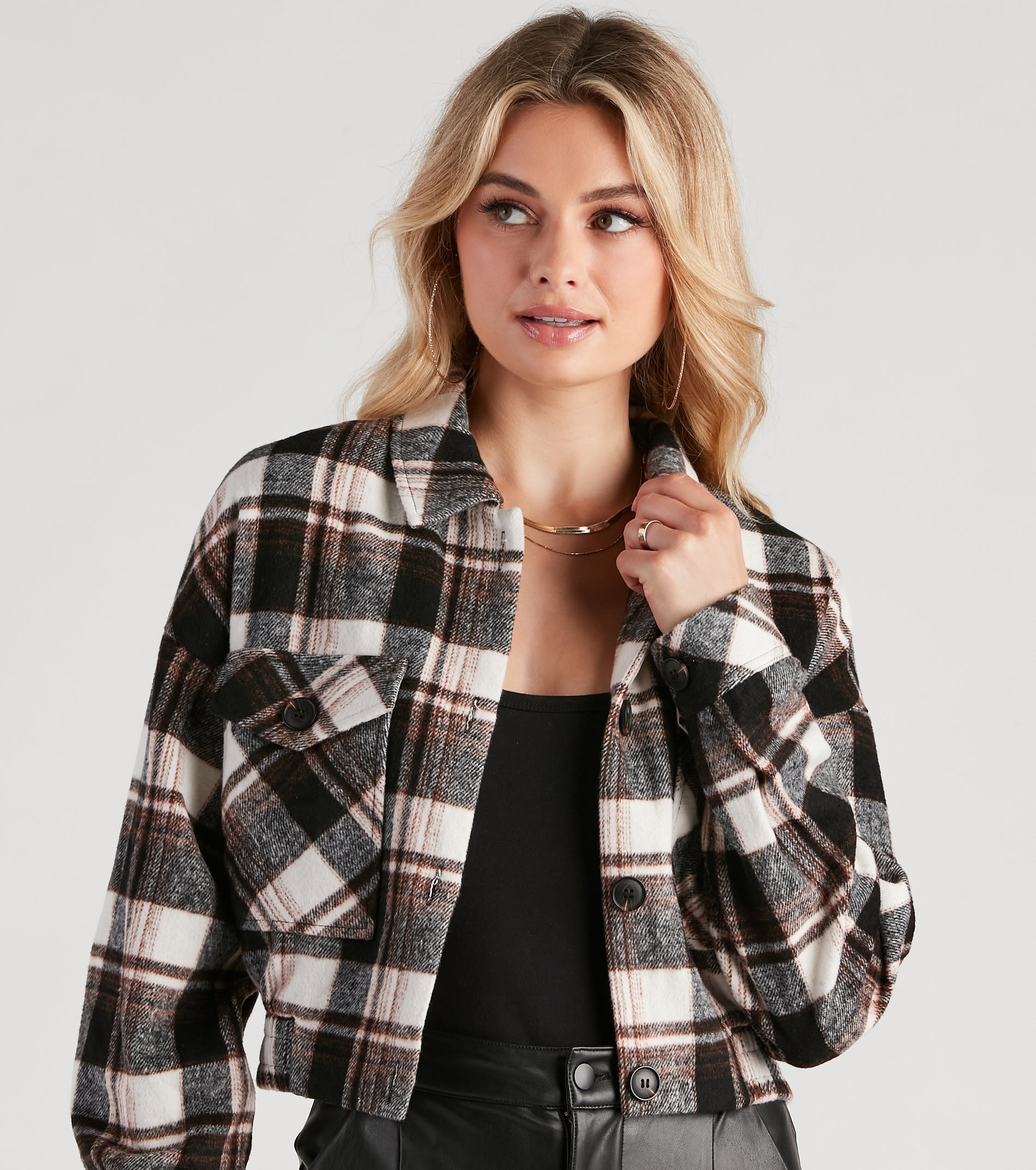 Love For Fall Plaid Cropped Shacket - Image 8