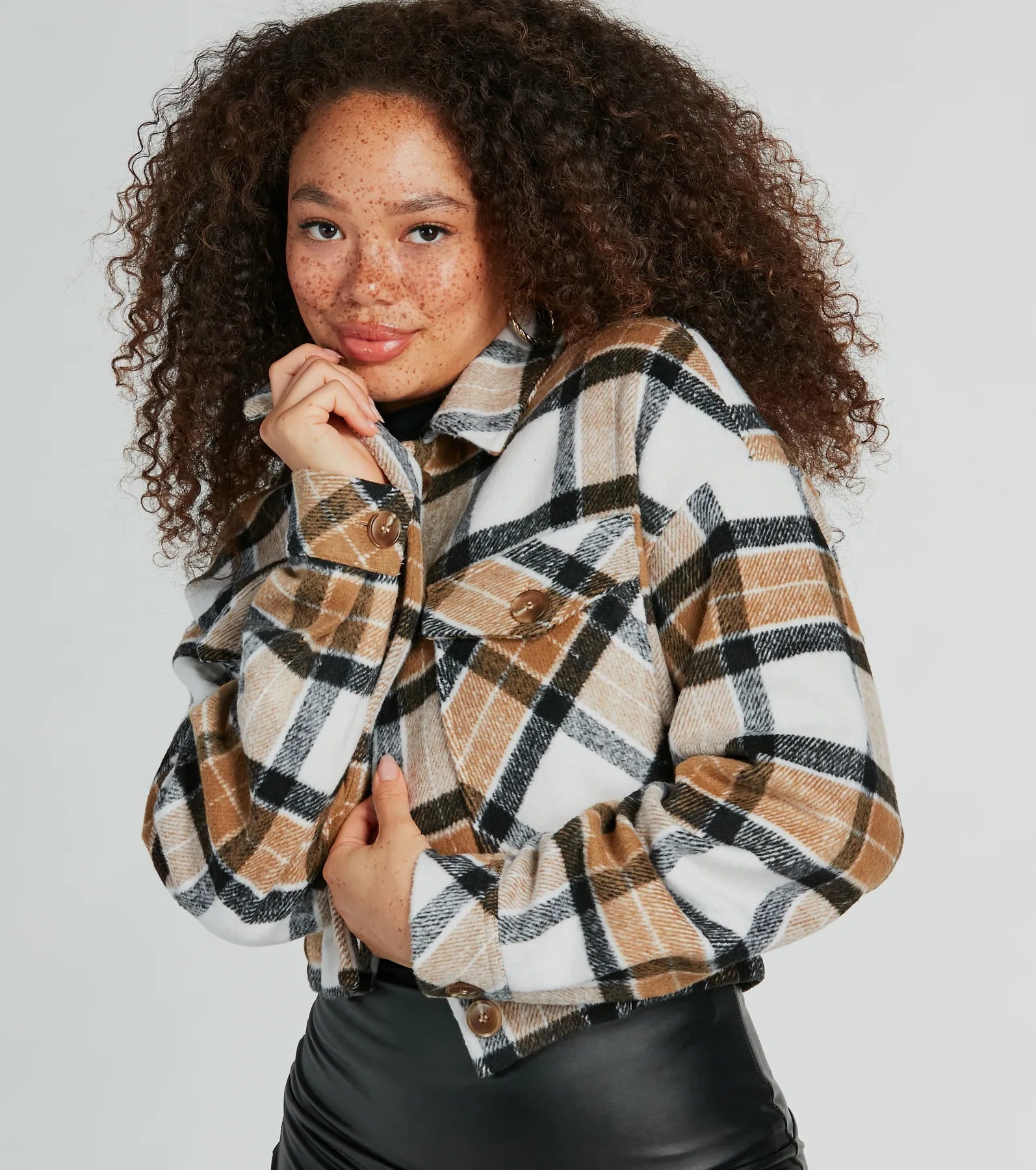 Love For Fall Plaid Cropped Shacket - Image 9