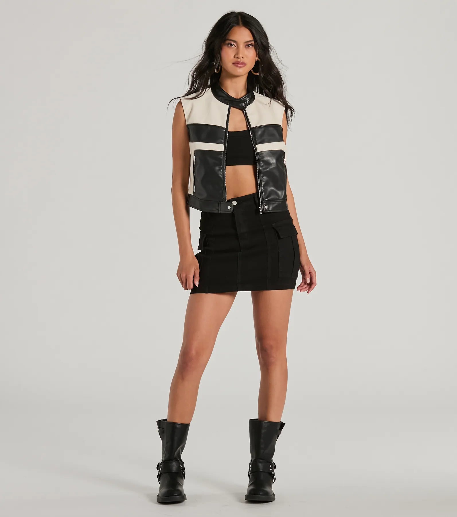 Meet The Crew Contrast Moto Faux Leather Vest - Image 3