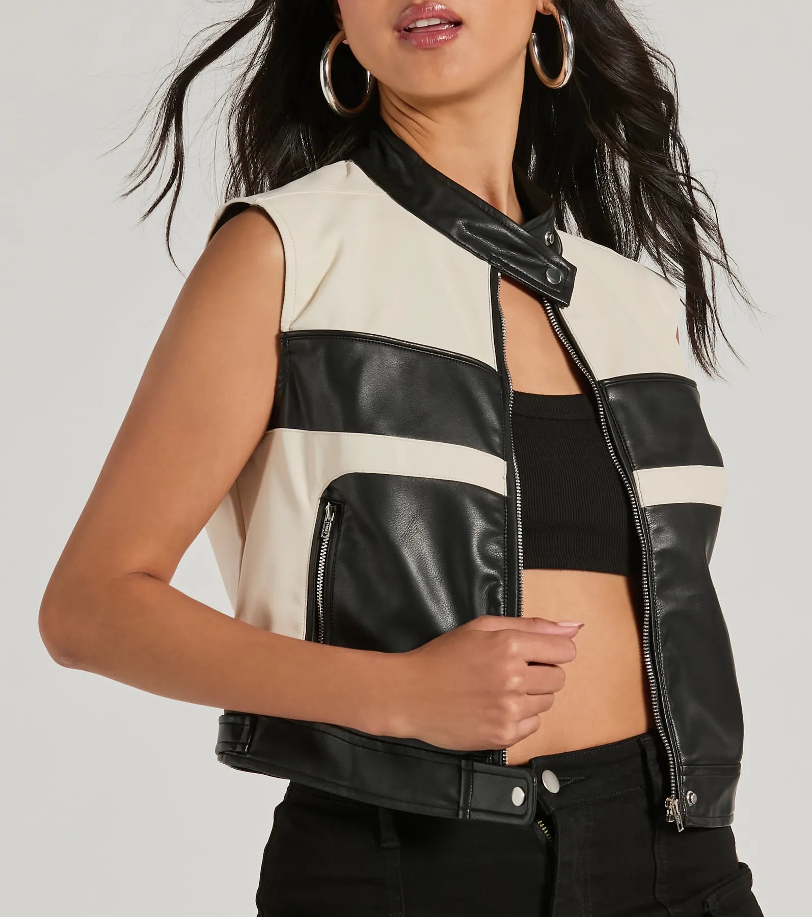 Meet The Crew Contrast Moto Faux Leather Vest - Image 4