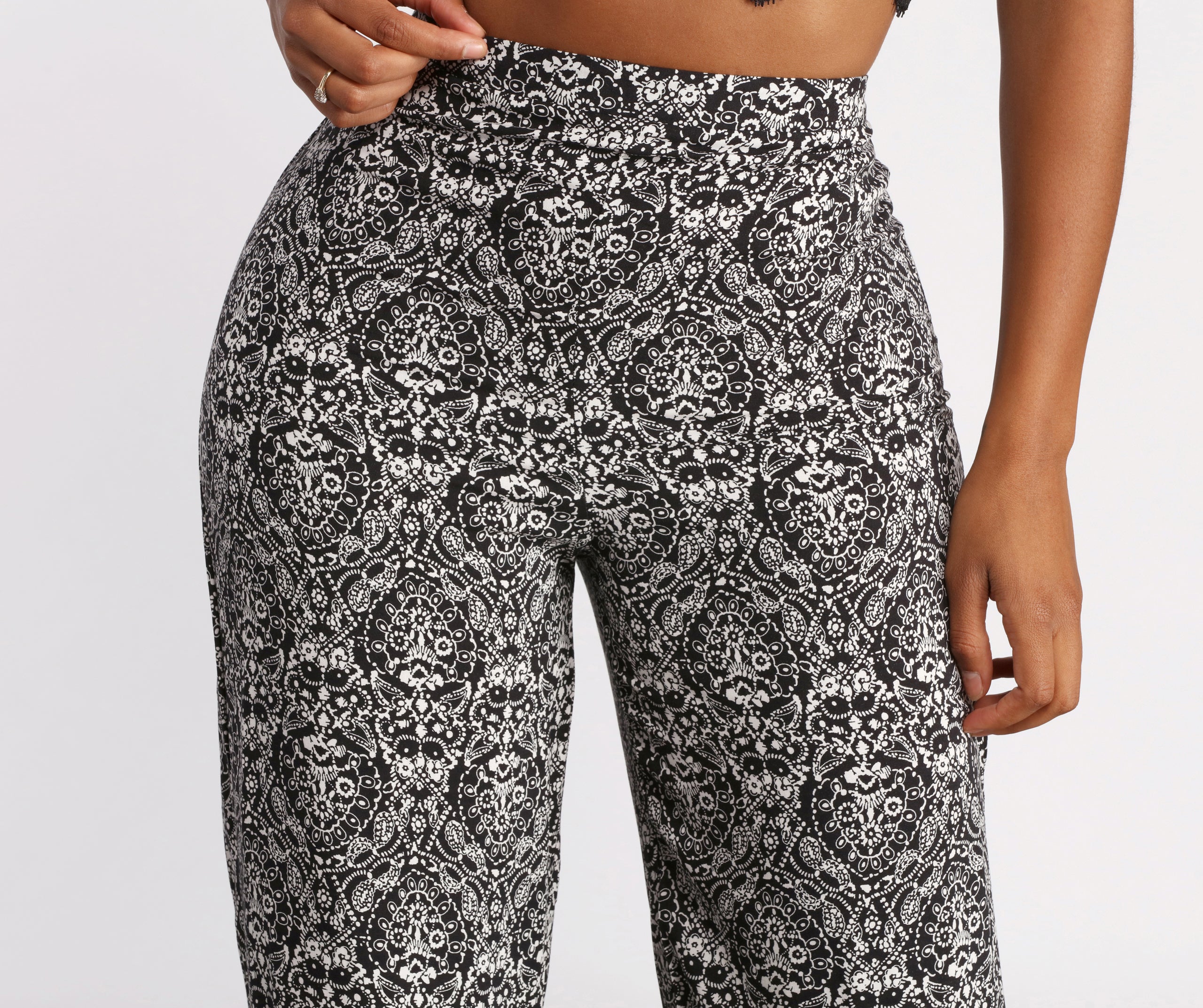 High Waist Bohemian Print Wide Leg Pants - Image 3